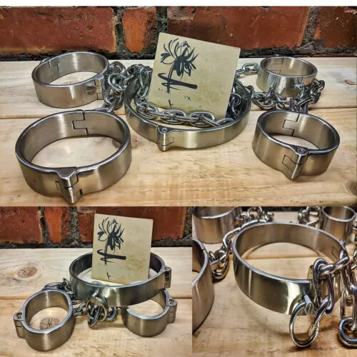 Stainless Steel Collar, Wrist and Ankle BDSM Slave Cuff Shackles, Heavy Duty, US