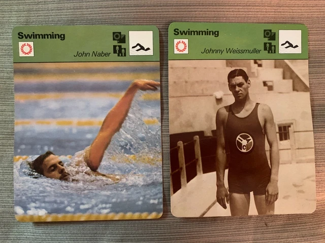 2 Sportscaster Cards 1977 Johnny Weissmuller The Swimming Tarzan and John Naber