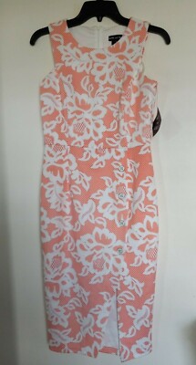 Kate and Lily Sheath Dress Women's Sz 4 - Peach / Floral - Lace Pattern NEW