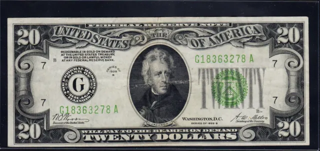 FR.2052-G 1928B Chicago $20 "Gold on Demand" Federal Reserve Note VF