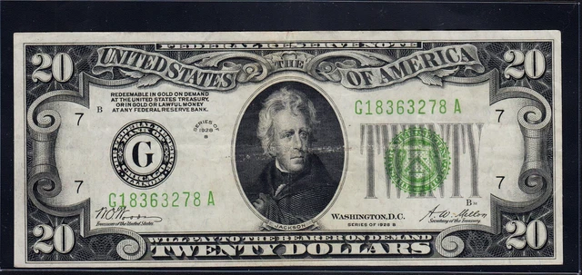 FR.2052-G 1928B Chicago $20 "Gold on Demand" Federal Reserve Note VF