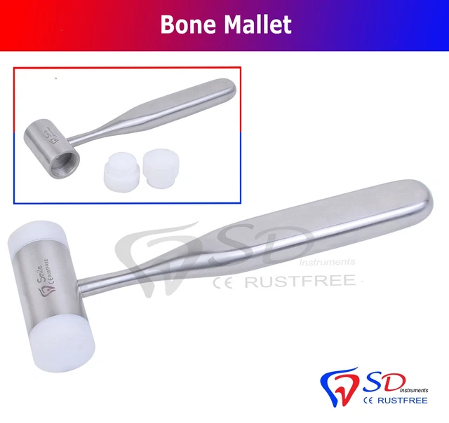Maillet Chirurgical En Os 18cm - Avec Inserts Remplaçables Téflon - Pour Implantologie Dentaire