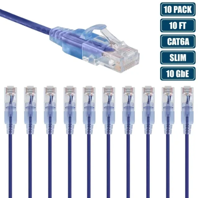 10x 10FT CAT6A RJ45 Ethernet LAN Network Patch Cable Slim Cord Router Purple