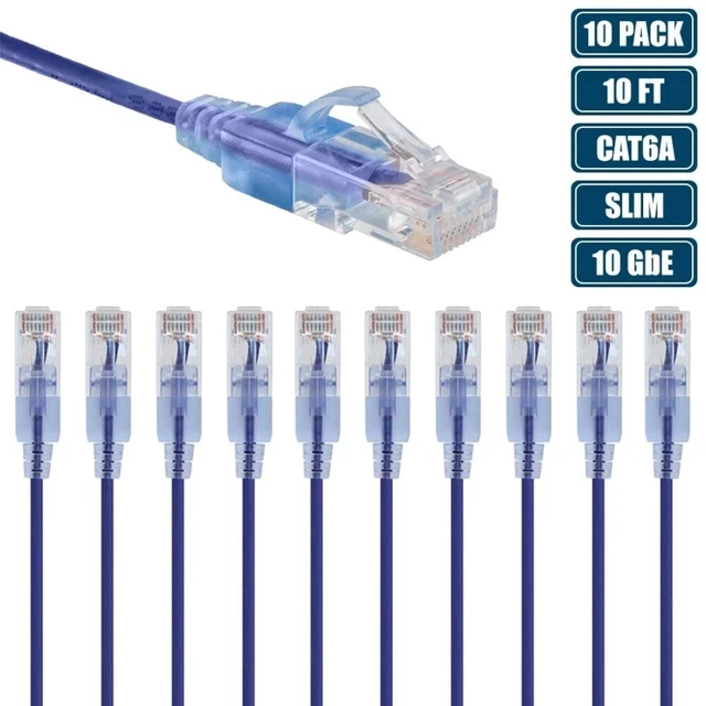 10x 10FT CAT6A RJ45 Ethernet LAN Network Patch Cable Slim Cord Router Purple