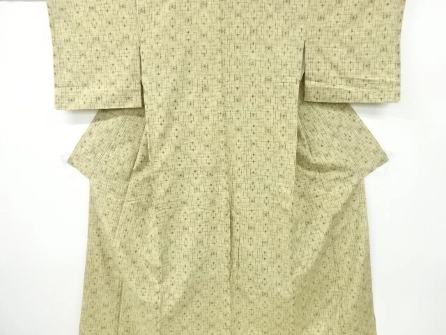 6443968: Japanese Kimono / Antique Kimono / Tsumugi / Woven Abstract Pattern