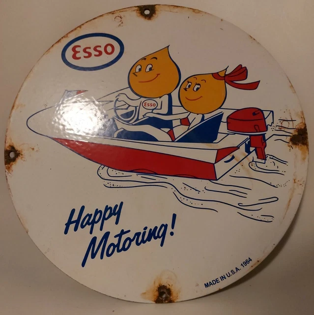 Plaque émaillée Vintage Esso Gouttelettes - Panneau Garage 20x10 Cm - Occasion