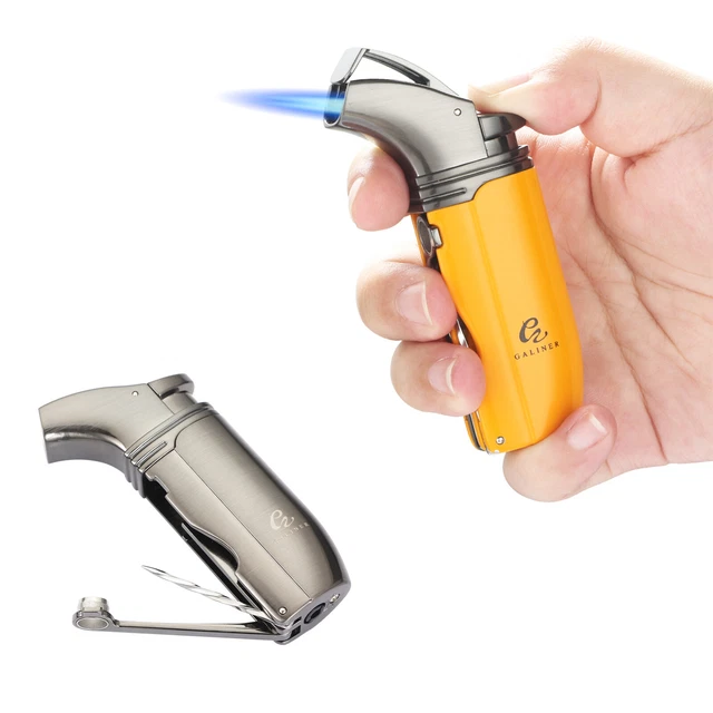 Galiner Cigar Lighter Windproof Jet 2 Flame Cigarette Torch Refillable Butane