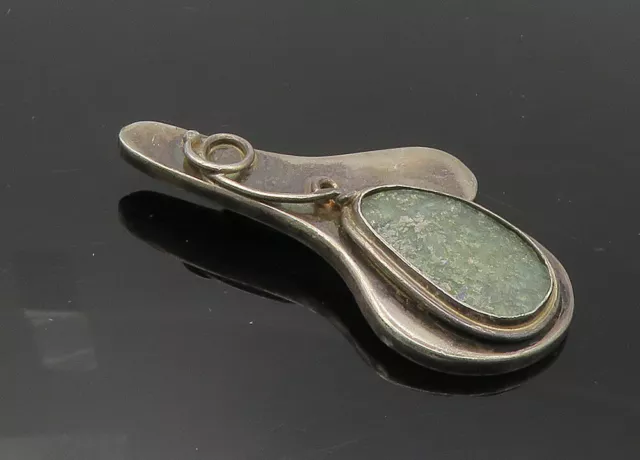 ISRAEL 925 Sterling Silver - Vintage Roman Glass Modernist Brooch Pin - BP3762