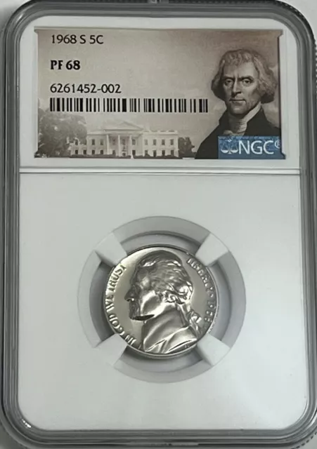 1968 S Ngc Pf68 Proof Thomas Jefferson Nickel 5C Uncirculated Portrait Label