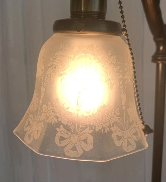 vintage 2-1/4" fitter clear glass etched floral, roses pan lamp shade
