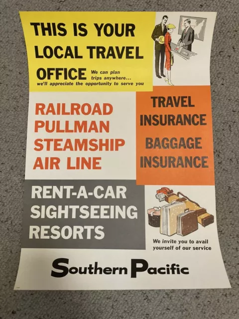 Original Southern Pacific Railroad Poster Travel Pullman Steamship Air Line
