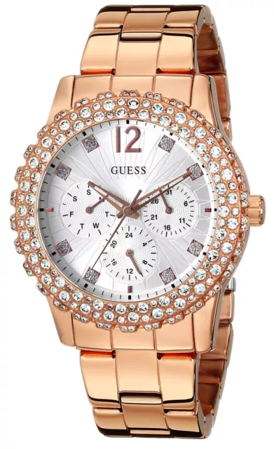 GUESS Women's Rose Gold Tone Chrono with Crystal Accented Bezel Watch U0335L3