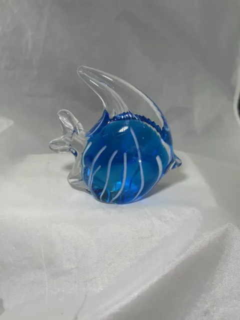 Vintage Hand Blown Blue  Art Glass FISH Paperweight Figurine