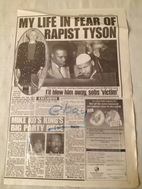 1995 MIKE TYSON Prison Release Newspaper Cutting 27th Mar Daily Mirror 5.99 - PicClick UK
