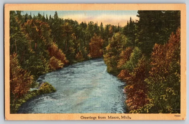 Mason, Michigan MI - Greetings From Mason River Forest Trees - Vintage Postcard