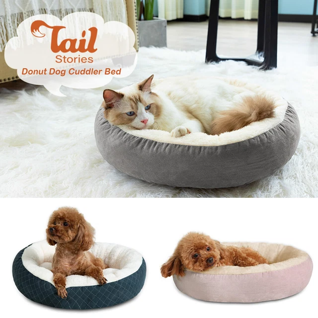 Donut Plush Pet Dog Cat Bed Fluffy Soft Warm Calming Bed Sleeping Kennel Nest