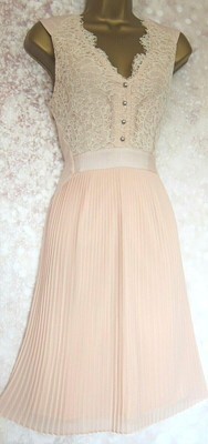 TED BAKER ~Faybll~ Dress 12 3 Party Wedding Blush Pink Pleated Lace Reversible