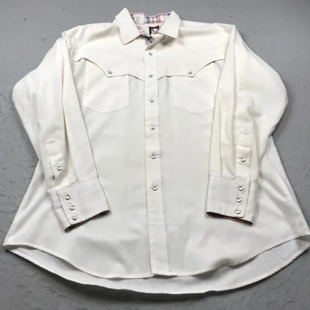 VINTAGE Karman Shirt Mens XL White Pearl Snap Western Rancher Cowboy Permanent