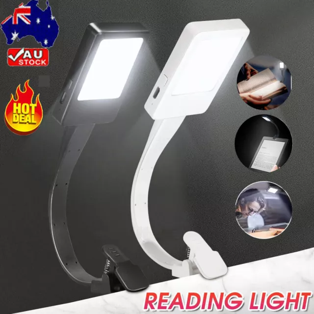 LED Book Reading Light Lamp USB Rechargeable Flexible Clip On Bed Desk Table