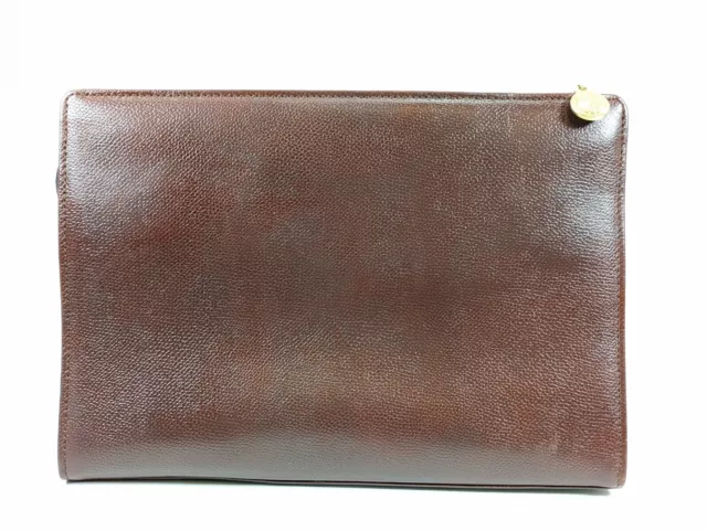 YVES SAINT LAURENT YSL second clutch bag pouch Red Brown leather ...