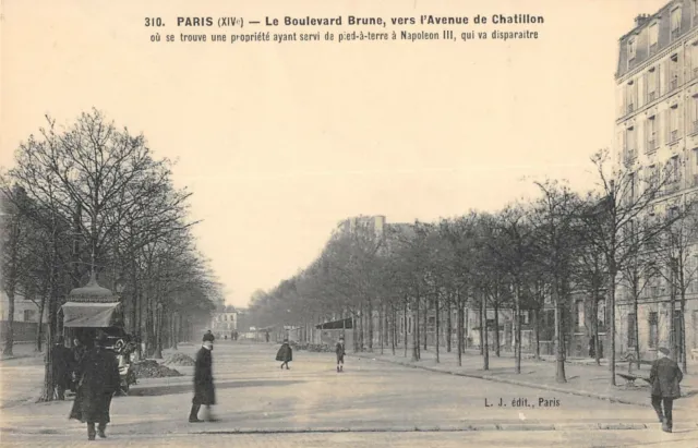 CPA 75 PARIS XIVe LE BOULEVARD BRUNE VERS L'AVENUE DE CHATILLON (cliché rare