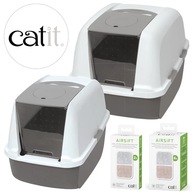 Cat Litter Tray CATIT AiRSiFT Large Hooded Box with Door Flap & Dual Action Pads