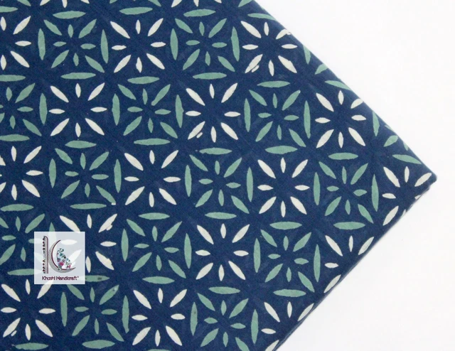 4.6m Indien Imprimé Floral Artisanat de Couture Naturel Jaipur Main Bloc Tissu