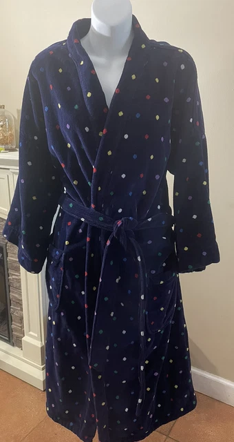 Vintage Neiman Marcus Mens Robe One Size Polka Dots Pockets Belted Heavy