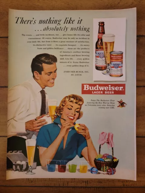 NOSTALGIC 1950 Print Ad Advertisement 1950 Budweiser Beer Dying Easter Eggs