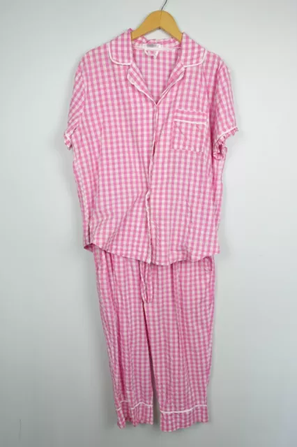 Zjoosh Pyjamas PJs Womens size S Pink White Gingham Check Crop Pants Shirt Set