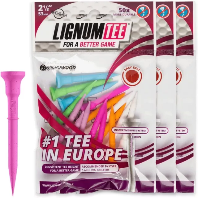 LIGNUM Tee Premium Golf Tees, Lasts 50+ Rounds, Anti-Spin Head, Ring System