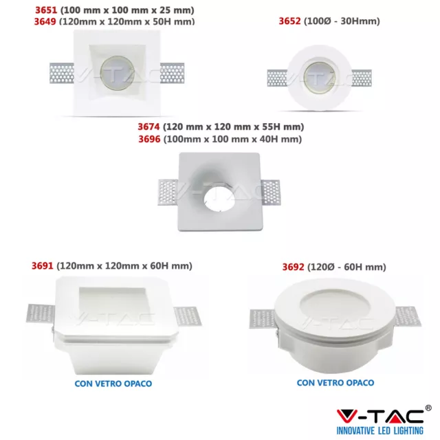 V-Tac Portafaretto In Gesso Da Incasso Faretti Led Gu10 Mr16 Rotondo Quadrato