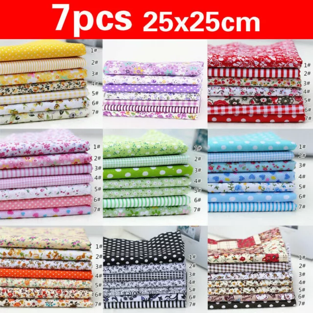 7pc Cotton Fabric DIY Assorted Squares Pre-Cut Quilt Quarters Bundle 25*25cm