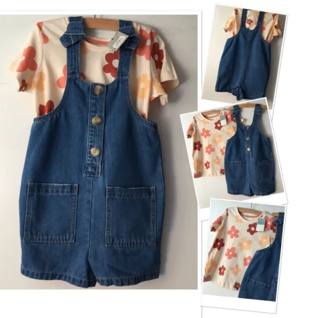 Nutmeg girls summer shorts dungarees exc u & new tags prk floral top 5-6 yrs