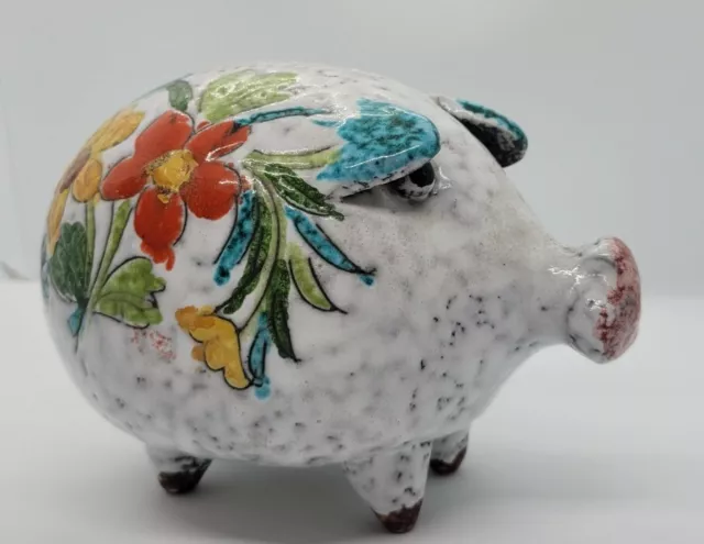 Vintage J. W. & Co NY Ceramic Piggy Bank Pig Hand Crafted in Italy Floral RARE!