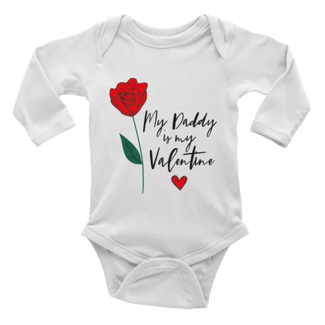 Daddy is my Valentine Rose Baby Grow L-Sleeve Vest Bodysuit Boys Girls Gift
