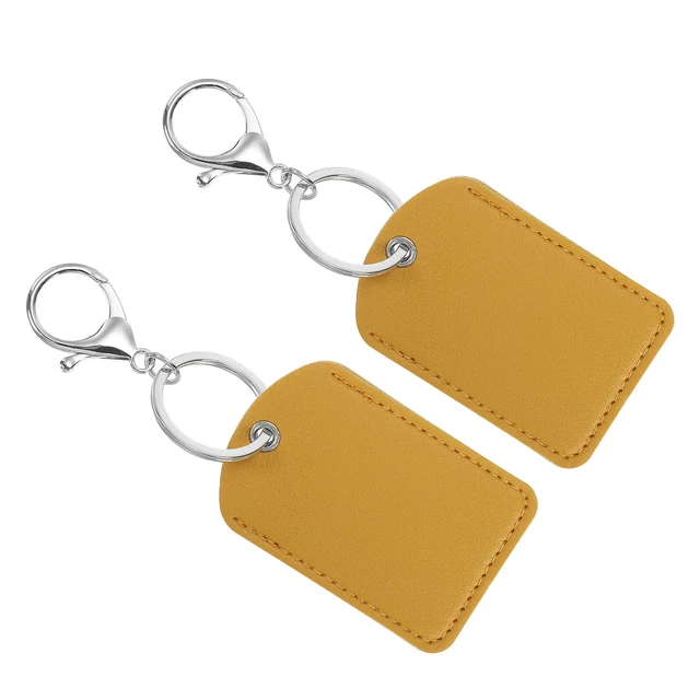 Portachiavi in pelle, 2 pz portachiavi in pelle con portachiavi per carte d'identità, giallo