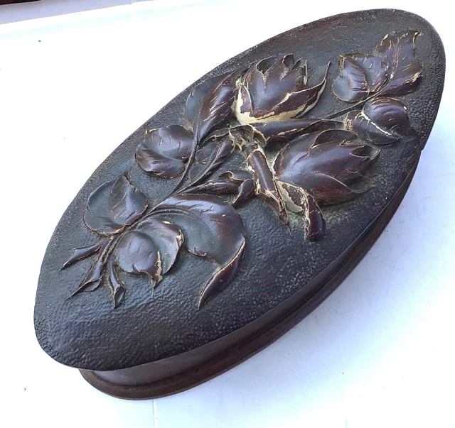 Broche Porte-Photo Art Nouveau Avec Décor Floral - Portrait Garçon Noir & Blanc - Vintage