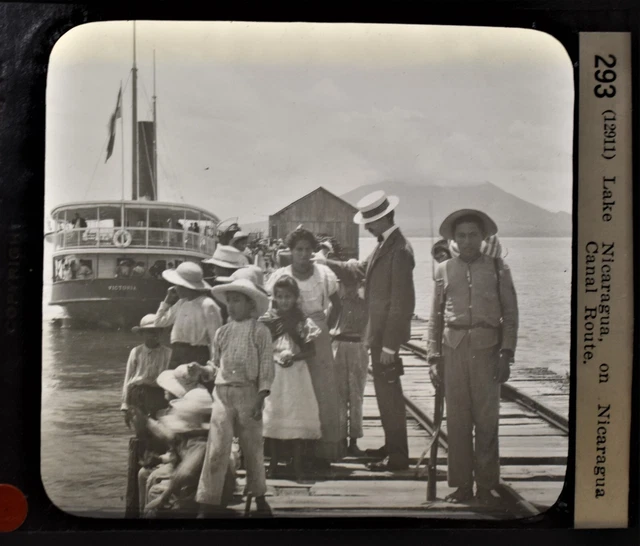 9-293 Magic Lantern Glass Slide Photo Lake Nicaragua Canal Route South America