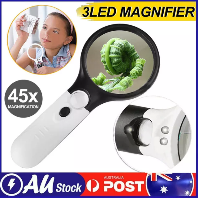 45X Handheld Magnifier Reading Magnifying Glass Jewelry Loupe with 3 LED Light