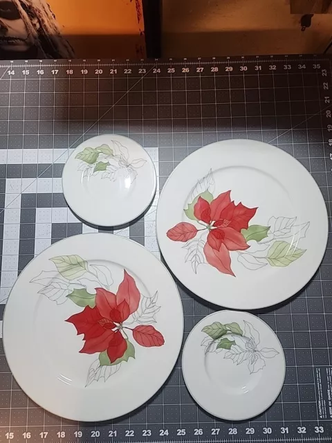 Two Block Spal Poinsettia 12" Dinner Plates,  Two 7" Saucers