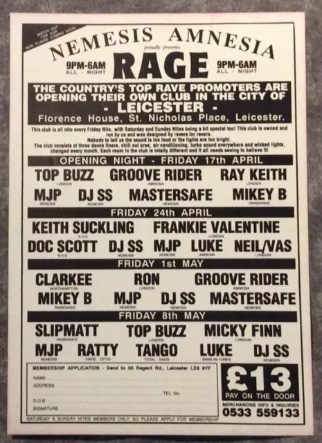 Rage Amnesia Rave Flyer A4 Mint