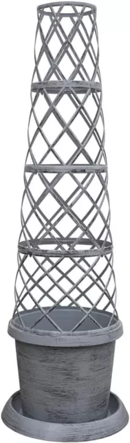 Flower Tower Pot Modern Grey Plant Pot Design with Flower Pot, Saucer and Frame