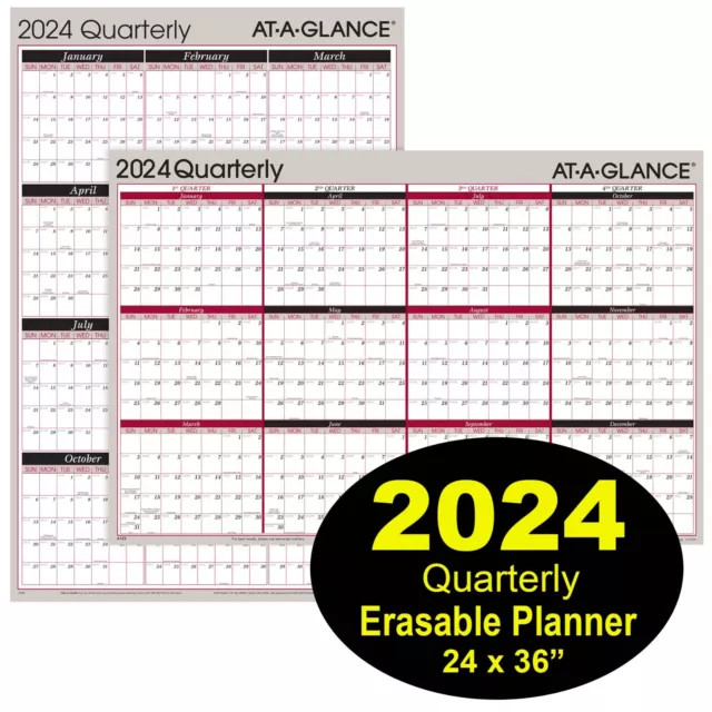 2024 QUARTERLY A123 At-A-Glance Dry Erase Wall Calendar, 24 x 36" $31.