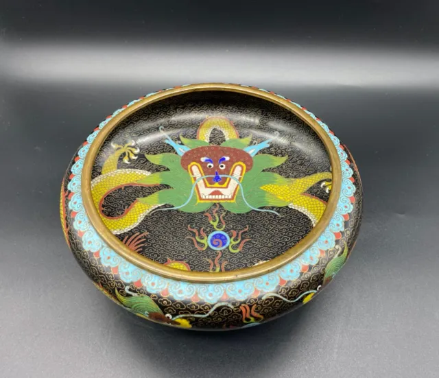 Chinese Cloisonné Dragon Bowl, late 19th century with Wooden Stand