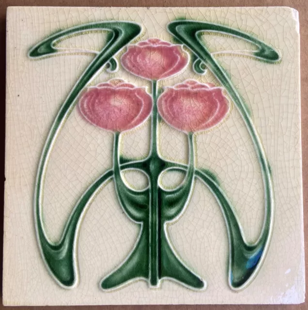 Antique Boote - Art Nouveau Majolica Tile C1900