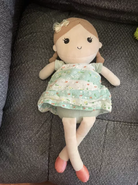 Gloveleya Cloth Fabric Soft Stuffed Plush Doll Brown Hair Girl Pigtails Dress