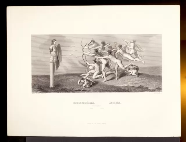 ARCIERI,   scuola post-Michelangelo,  incisione di Payne, 1850 ca.