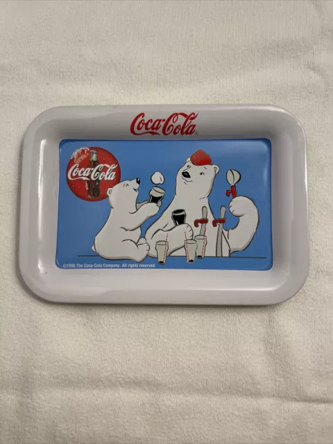 Coca-Cola Mini Metal Tin Serving Change Tray 6 5/8"  Polar Bears 1998