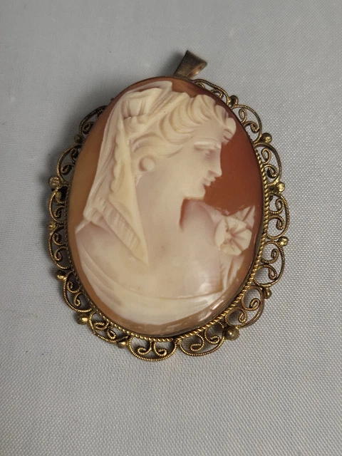 Camée Ancien En Argent Et Marcassite – Pendentif Ou Broche Vintage